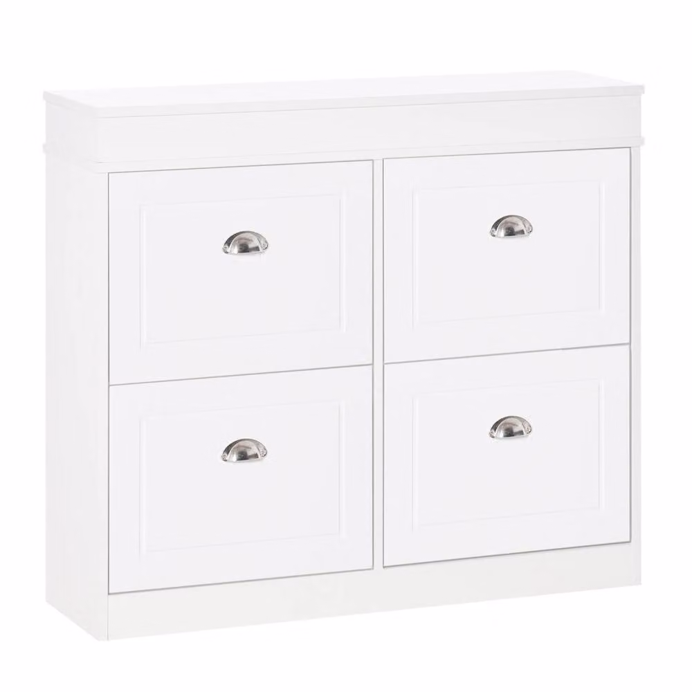 Wyld Haus Sozita White Shoe Cabinet with 4 Tilting Compartments and Internal Shelves, H: 83 cm, W: 64 cm, D: 24 cm – 2