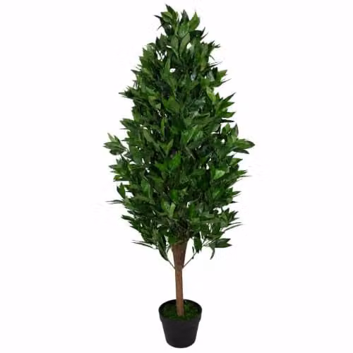 Leaf Design UK Extra Large Artificial Topiary Bay Tree Pyramid in Green with Black Plastic Pot, Height: 120 cm