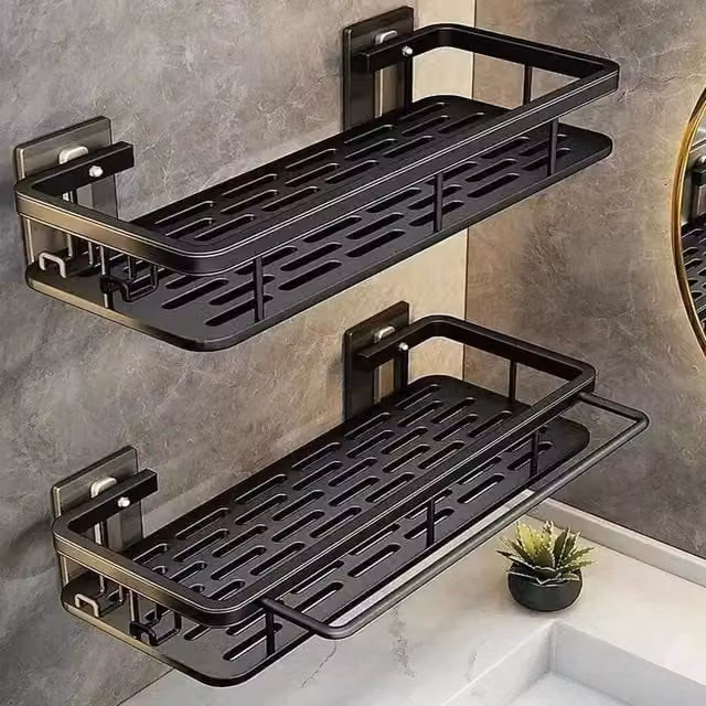 Kelvenix No Drill Wall Mounted Corner Shower Caddy in Black