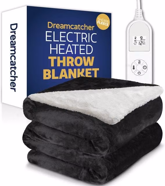 Dreamcatcher Sherpa Fleece Electric Heated Throw Blanket, Black, W/D: 160 x 120 cm