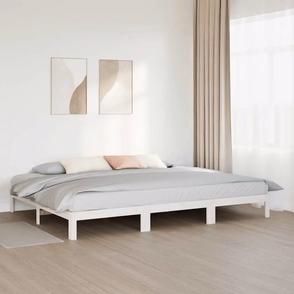 Berkfield Home Family Bed Frame in White Solid Pine Wood, W/D/H: 270 x 200 x 200 cm – 2