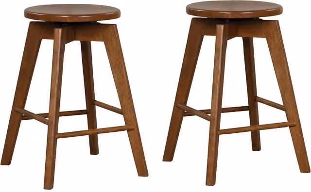Costway Set of 2 Brown Rubberwood Bar Stools with 360 Swivel and Backless Design