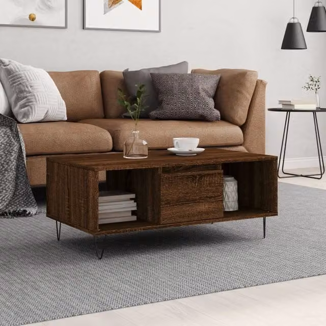 Berkfield Home Modern Rectangular Coffee Table in Brown Oak, W: 90 cm, D: 50 cm, H: 36.5 cm