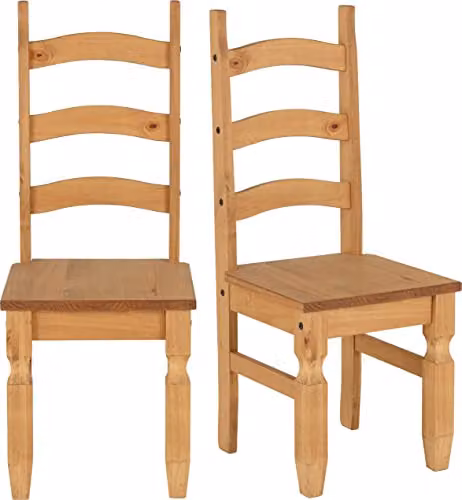 Seconique Corona Set of 2 Rustic Waxed Pine Dining Chairs in Brown and Beige – 1
