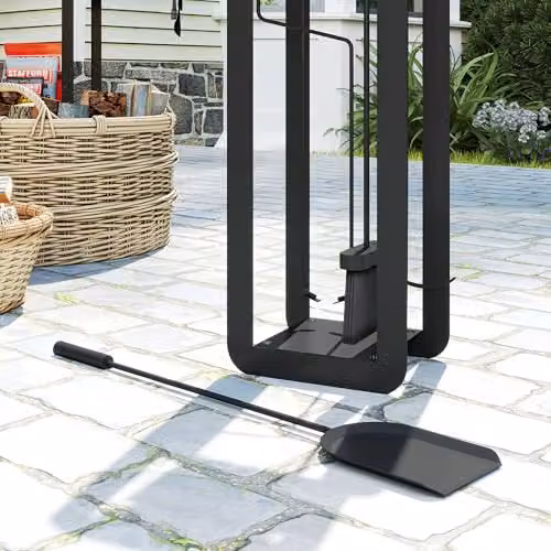 Outsunny 5 Piece Metal Fireplace Companion Set with Brush Stand in Black – 8