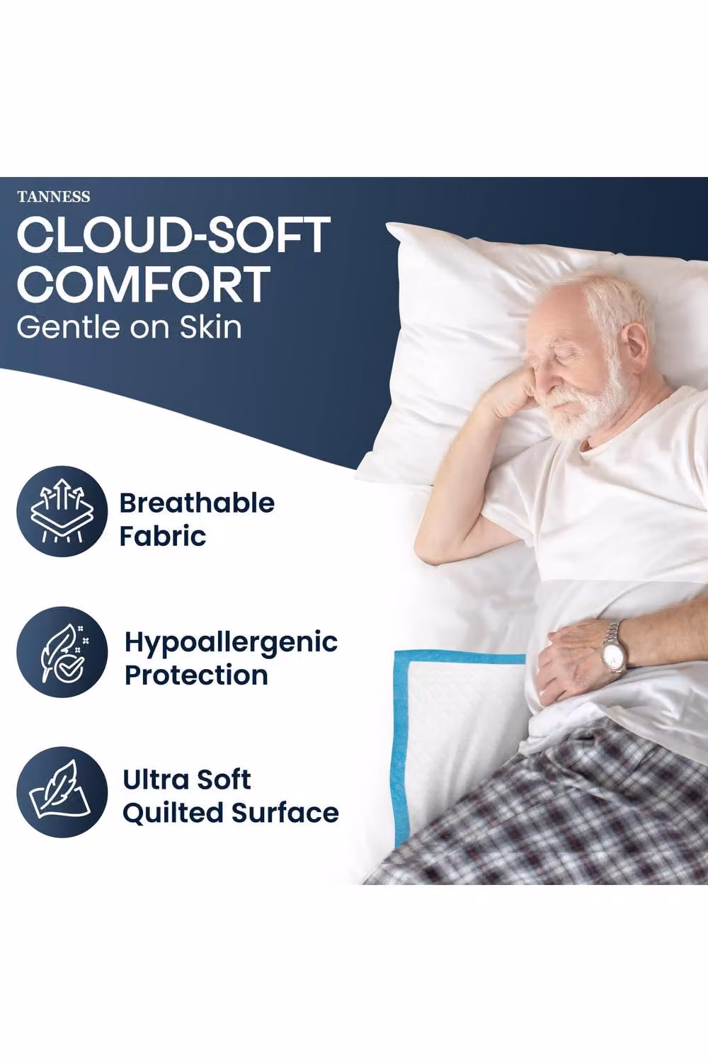 Tanness Disposable Unisex Incontinence Bed Pads with Waterproof and Breathable Protection, White, Pack of 100 – 2