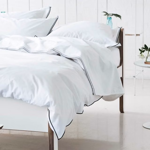 Designers Guild Astor Cotton Percale Flat Sheet in Silver Slate Grey and White