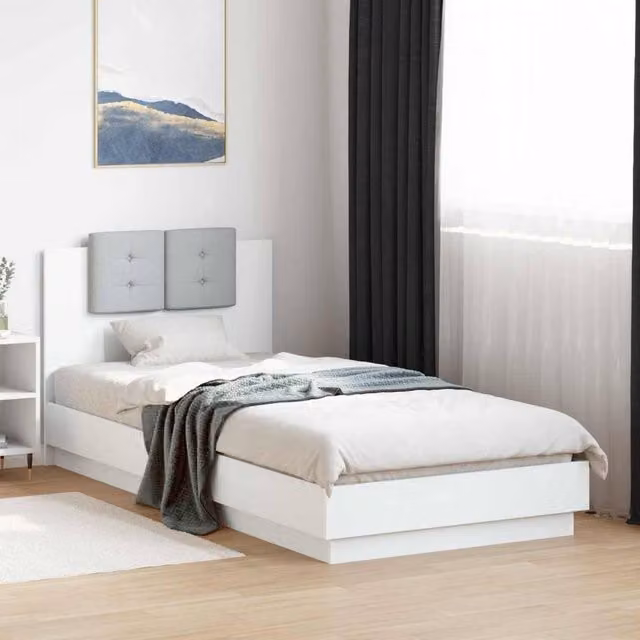 Berkfield Home Modern White Engineered Wood Bed Frame with Under-Bed LED Lighting, W: 80 cm, L: 200 cm – 1
