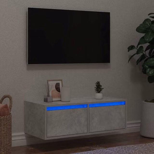 Berkfield Home Modern TV Cabinet with LED Lights in Concrete Grey, W: 75 cm, D: 25 cm, H: 35.5 cm