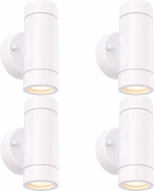 Loops 4 Pack Up & Down Twin Outdoor IP44 Wall Light in Gloss White with Transparent Glass and Stainless Steel