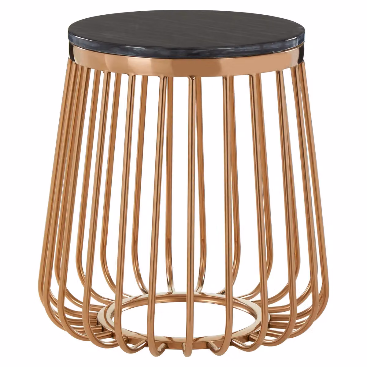 Orsina Cage Design Round Side Table with Black Faux Marble Top and Rose Gold Stainless Steel Base – 3
