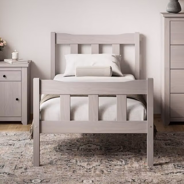 LPD Home Havana Single Bed Frame in Grey, Solid Pine Wood, 90 x 200 cm