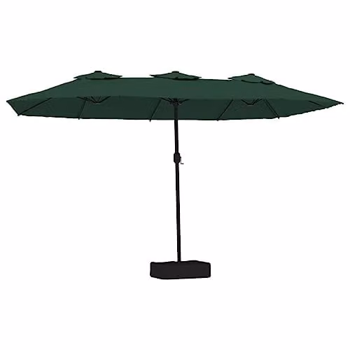vidaXL Double-Head Cantilever Garden Parasol with LEDs in Green, W: 449 cm, H: 265 cm – 1