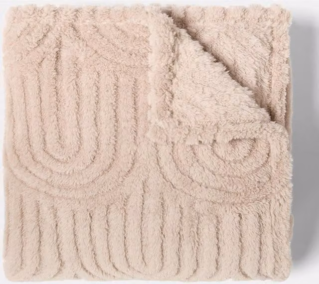 OHS Tufted Arches Teddy Fleece Throw in Beige, 125 cm