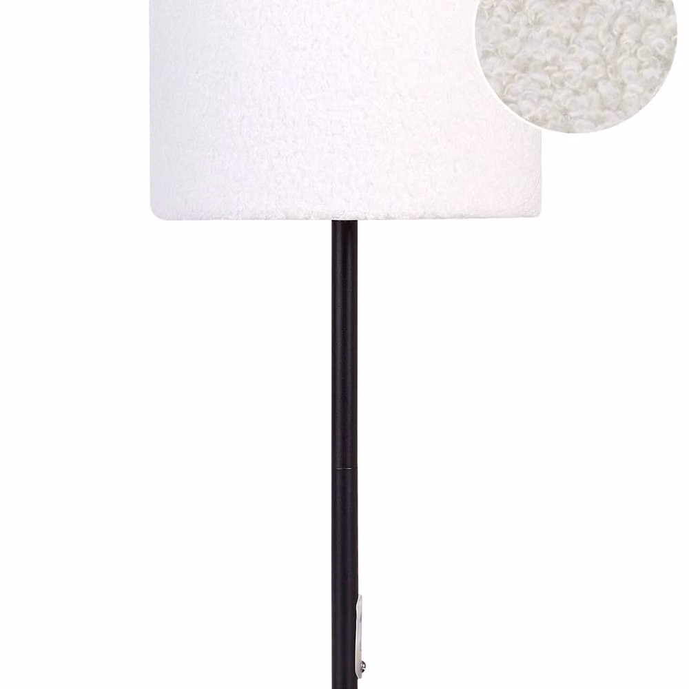 Wyld and Coco Bouclé Drum Shade Bedside Lamp in White with Metal Base, Diameter: 40 cm – 2