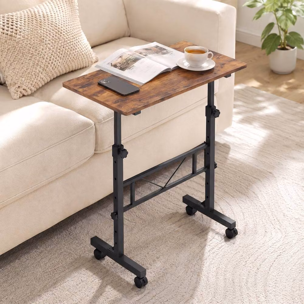 Rolipo Height Adjustable Overbed Table with Wheels in Brown, W: 80 cm, D: 40 cm – 3