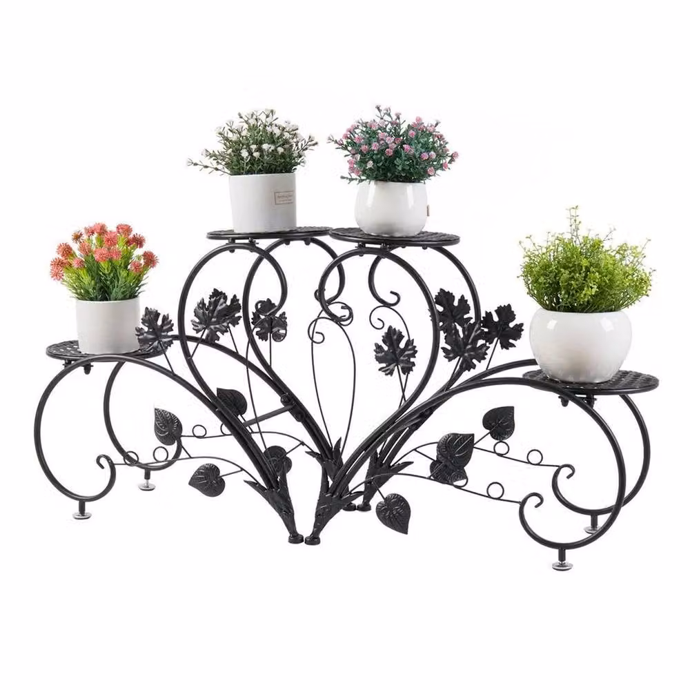 SPETLEK Set of 2 Black Metal Leaf Design Potted Plant Stands – 3