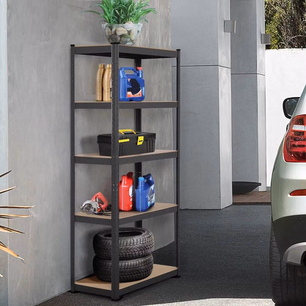 Kelvenix Heavy Duty 5-Tier Garage Shelving Unit in Black, H 180 x W 90 x D 40 cm – 5