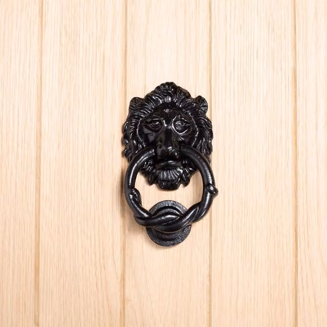 Hammer and Tongs Lion Head Door Knocker in Matt Black Iron, Pack of 2