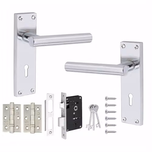 Golden Grace Victorian T-Bar Door Handle Lock Set in Polished Chrome