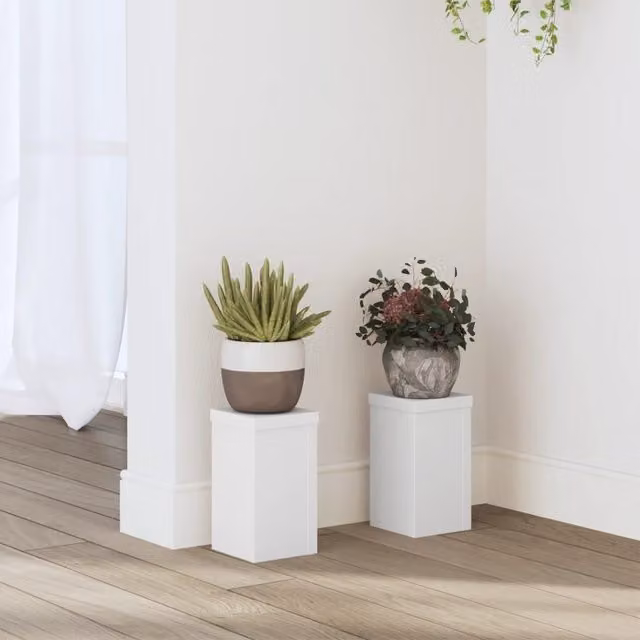 Berkfield Home Set of 2 White Square Plant Stands, Engineered Wood, W/D/H: 10 x 10 x 18 cm