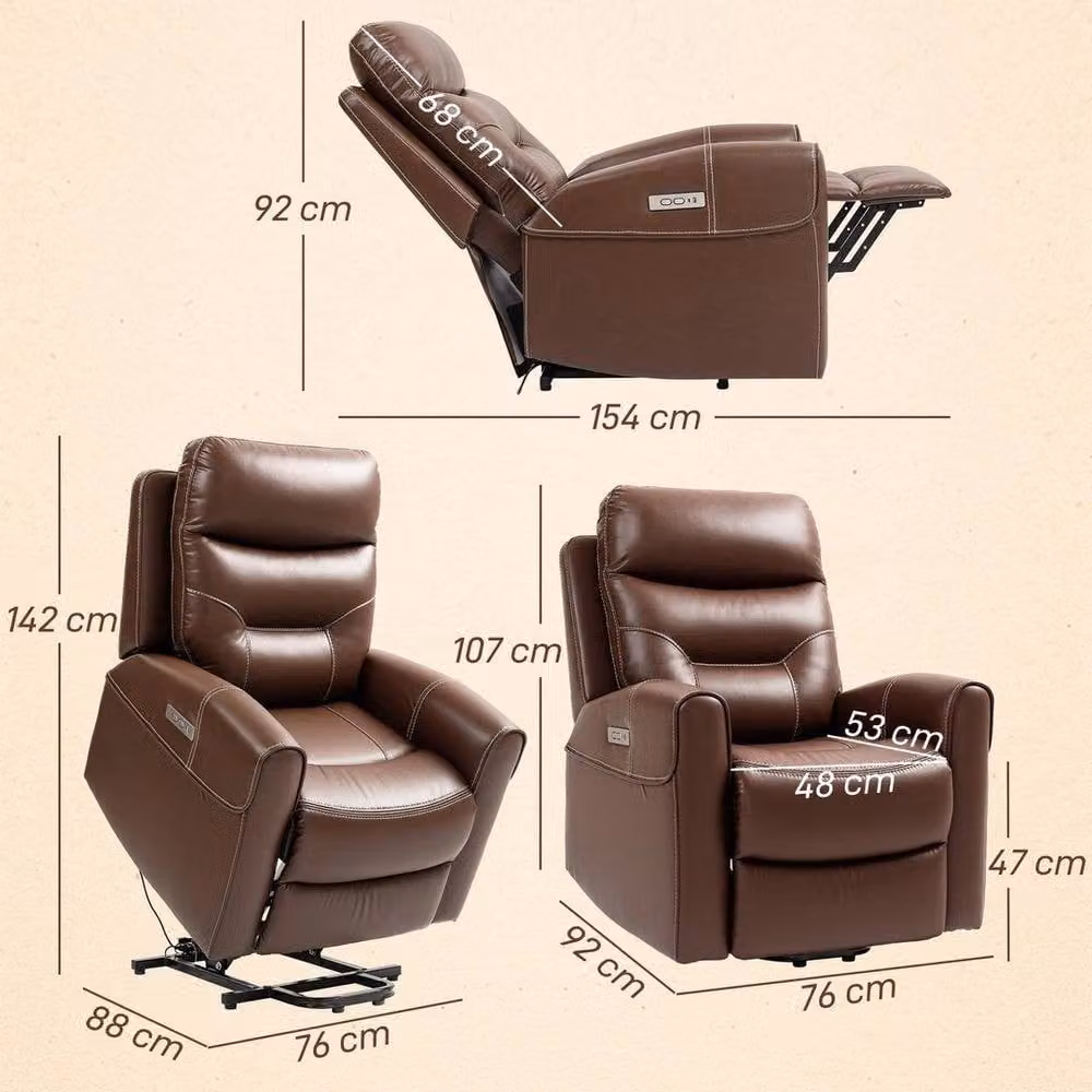 FORGEVIO Brown Synthetic Leather Overstuffed Reclining TV Chair with Powered Lift Assist – 3