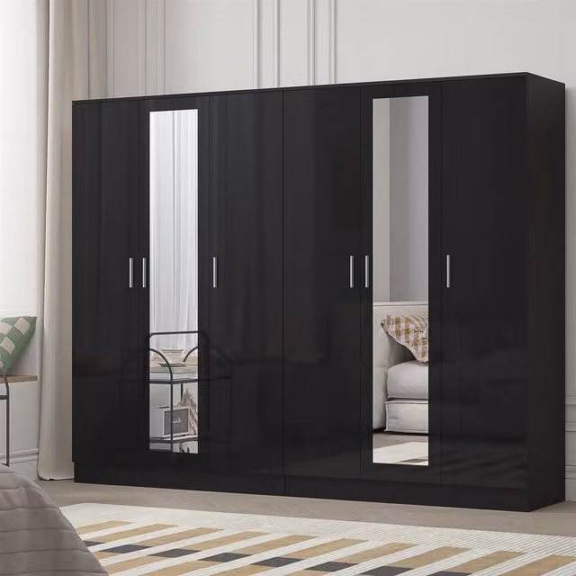 REFLECT Gloss Wardrobe Bundle with 3-Door Mirror in Black Gloss and Matt Black