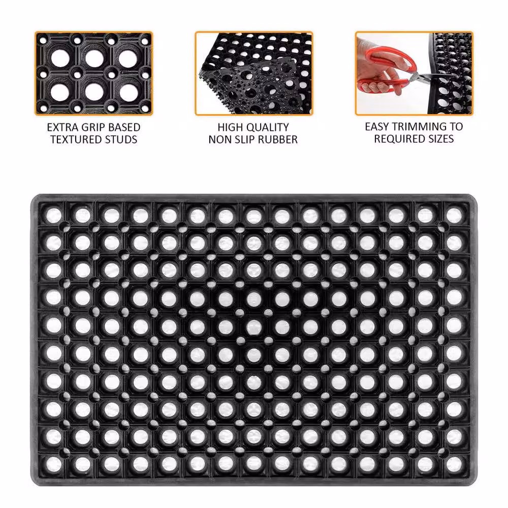 FLAVORA Non-Slip Industrial Rubber Round Entrance Door Mat in Black, Diameter: 100 cm – 4