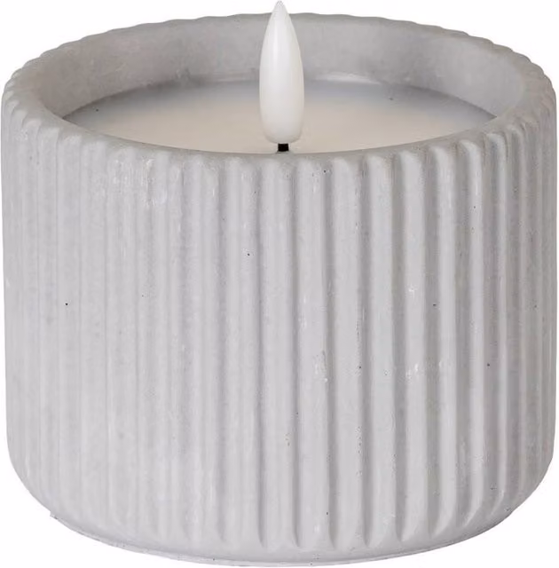 Lemon Pavilion Furniture and Decor Natural Glow Chalk Ribbed Medium LED Wax Candle in Grey, L7 x W7 x H9 cm – 1