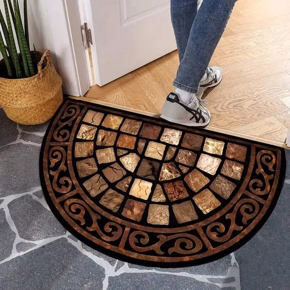 EONLION Brown Semicircular Outdoor Door Mat, Weatherproof and Non-Slip, W/D/H: 100 x 100 x 1 cm – 2