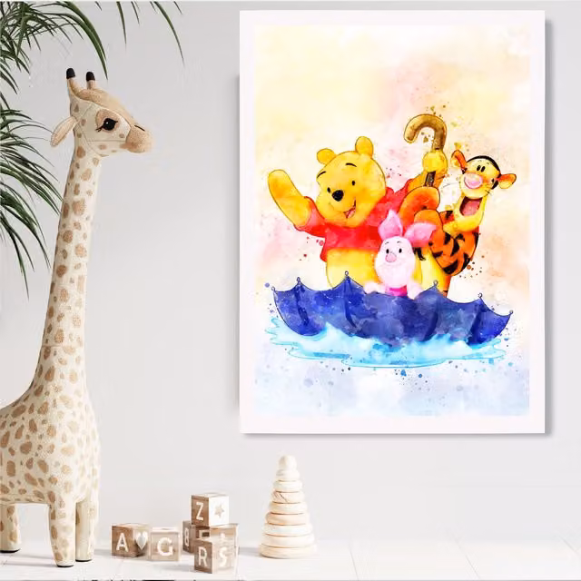 ARTZE Winnie the Pooh and Friends Watercolour Art Print with White Frame, A4, Multicolour