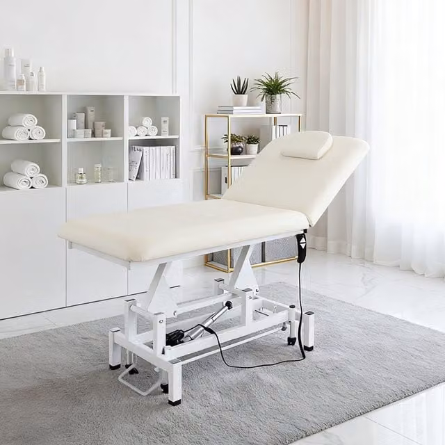 Darphe Portable Adjustable Massage Beauty Bed in White with PU Leather and Metal Frame