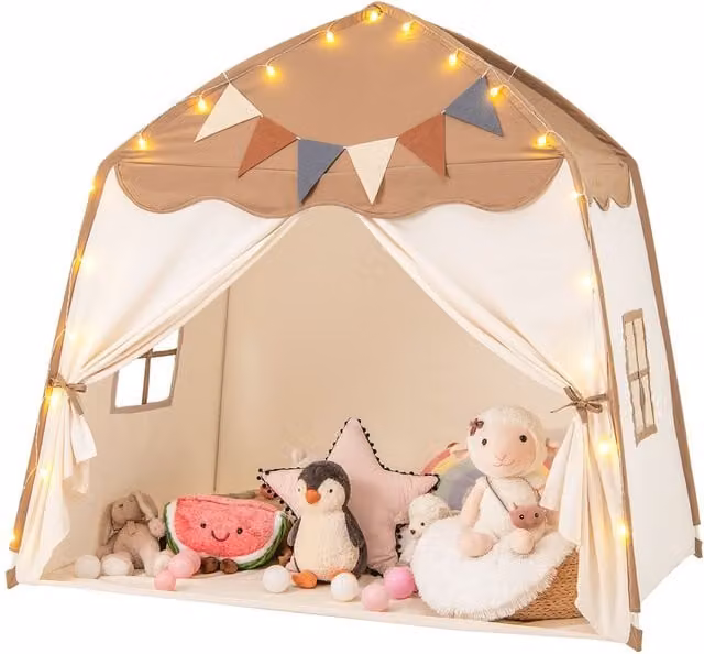 COSTWAY Large Kids Indoor Outdoor Play Tent in Brown, W/D/H: 148 x 157 x 98 cm