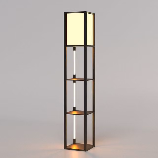 Costway Modern Black Floor Lamp with Wood Shelves and 3 LED Strips