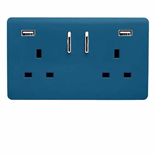 Trendi 2 Gang Flush Plastic Switched Socket Plate in Blue – 1