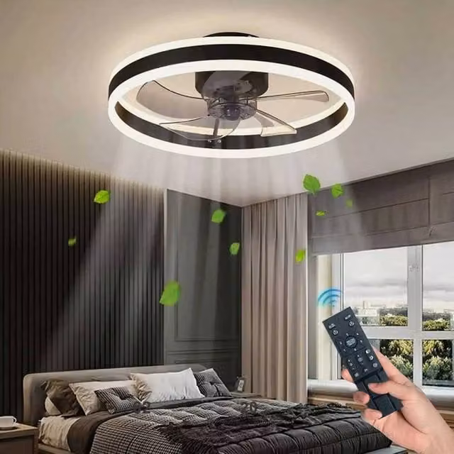 FLAVORA Dimmable LED Ceiling Fan Light with Remote Control in Black – 1