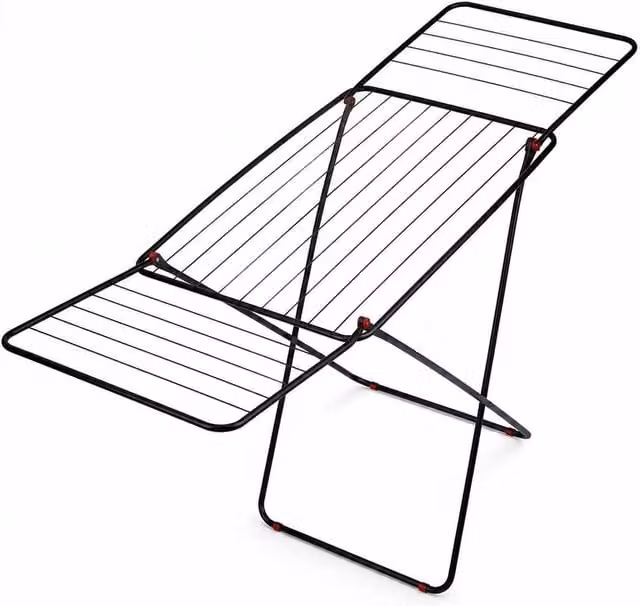 VOGREX 18M Foldable Winged Clothes Drying Airer in Black, W/D/H: 122 x 52 x 18 cm – 1