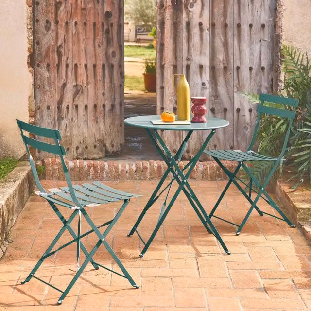 sweeek Round Folding Metal Bistro Garden Table and 2 Chairs Set in Blue