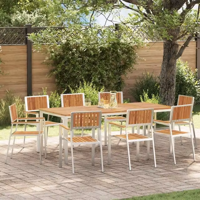 Berkfield Home Set of 8 Stacking Garden Chairs in Brown Solid Acacia Wood, W: 54.5 cm, D: 56 cm, H: 87 cm