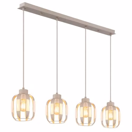 Netlighting Arlen Bar Pendant Ceiling Light in White and Beige with Crystal Details and Height Adjustable Design