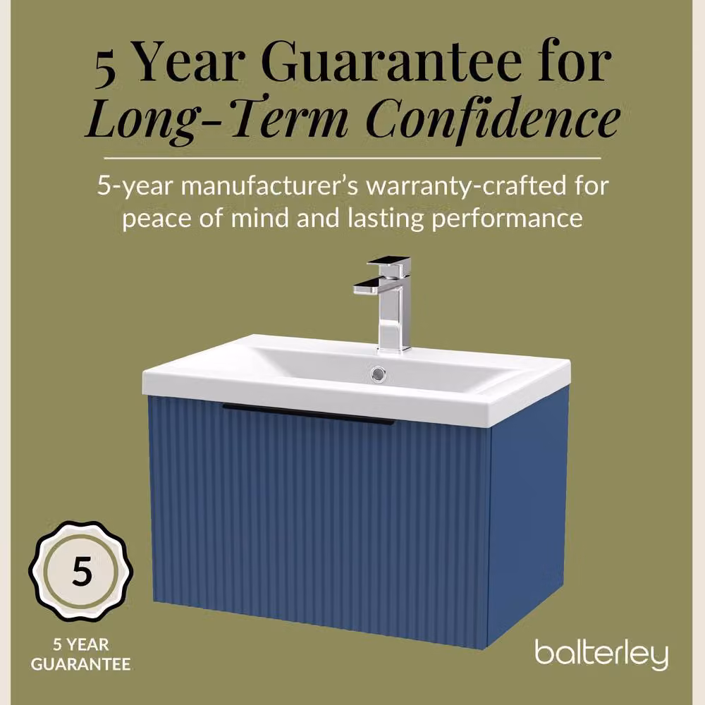 Balterley Fluted Front Wall Hung 1 Drawer Vanity Basin Unit, Satin Blue, W: 60 cm – 4