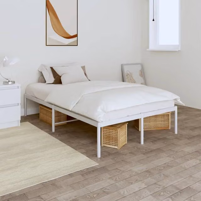 Berkfield Home Metal Bed Frame in White, W/D/H: 120 x 200 cm