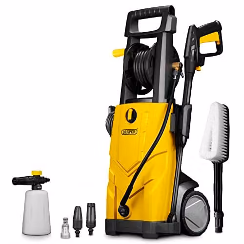 Draper PW2200 Electric Pressure Washer in Yellow, 165 Bar High Power Jet Washer with Snow Foam Attachment – 1
