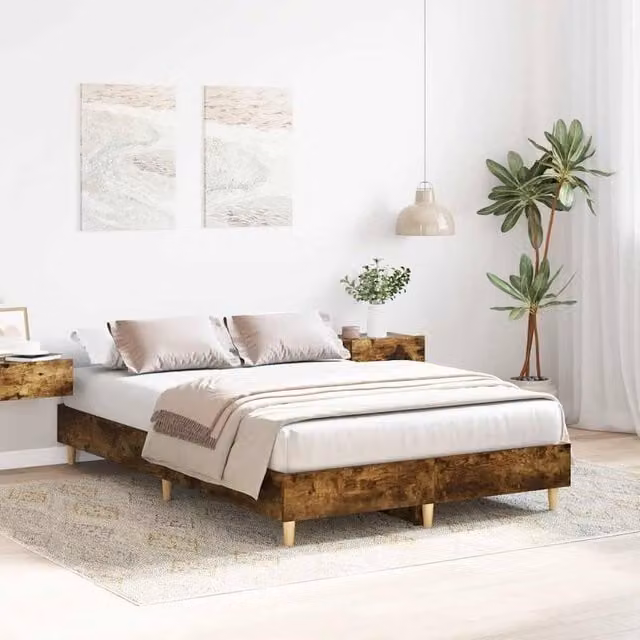 Berkfield Home Durable Smoked Oak Bed Frame in Brown, W/D/H: 140 x 190 cm – 1