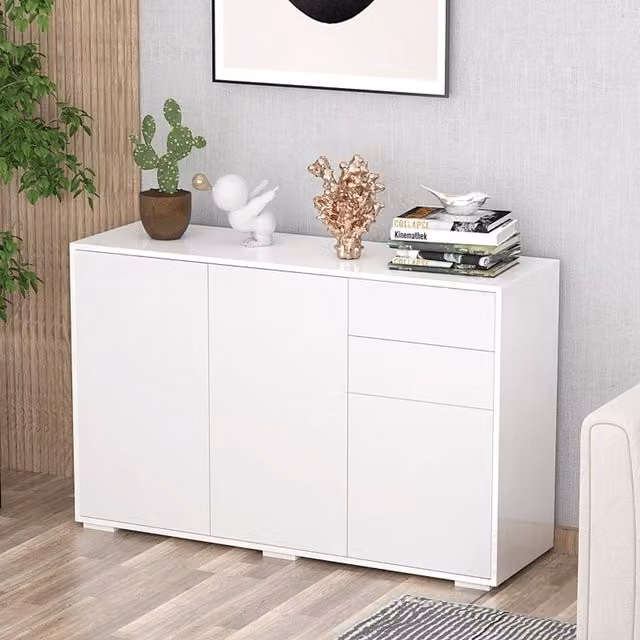STILVORA Modern Glossy White Side Cabinet Storage with Push-Open Mechanism