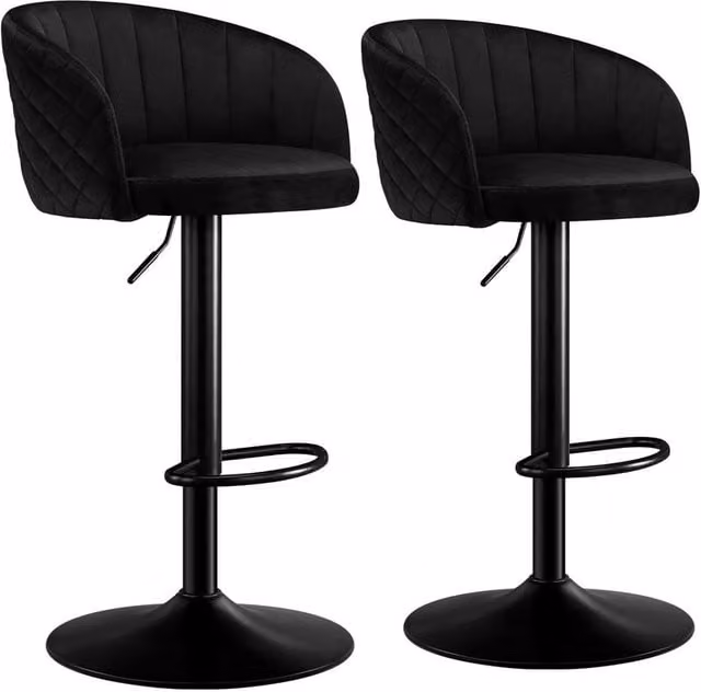 STOOLINK Set of 2 Modern Black Velvet Swivel Bar Stools with Arms and Backs – 1