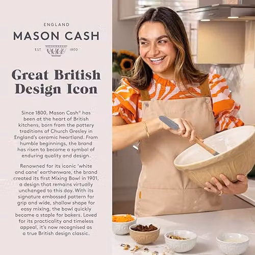 Mason Cash Ceramic Batter Bowl with Pouring Spout in Beige and White, 2 Litre – 6