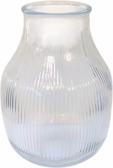Kingsbury Gifts Modern Round Striped Glass Flower Vase in Transparent