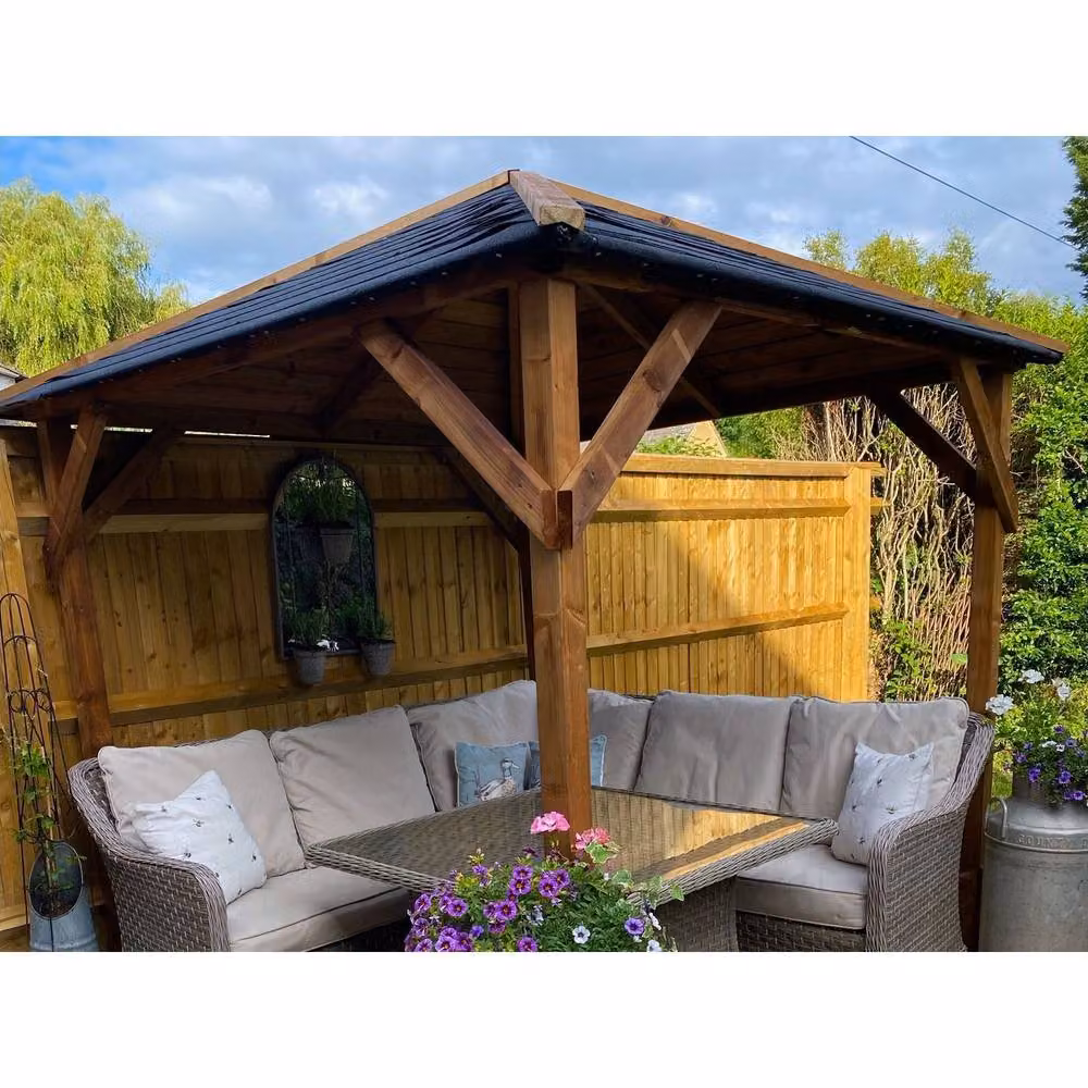 Dunster House Utopia 200 Wooden Garden Gazebo in Brown with Roofing Felt – 7