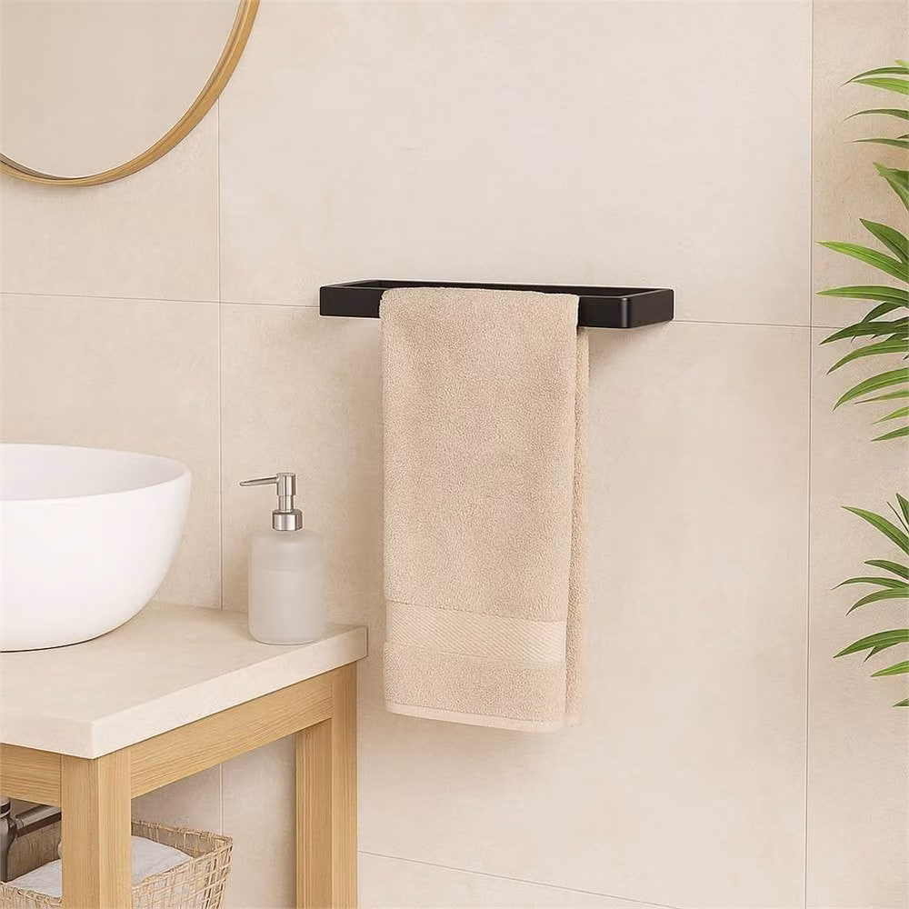 PAWNORA Wall Mounted Black Metal Towel Rail W: 40 cm, H: 6 cm, D: 4 cm – 3